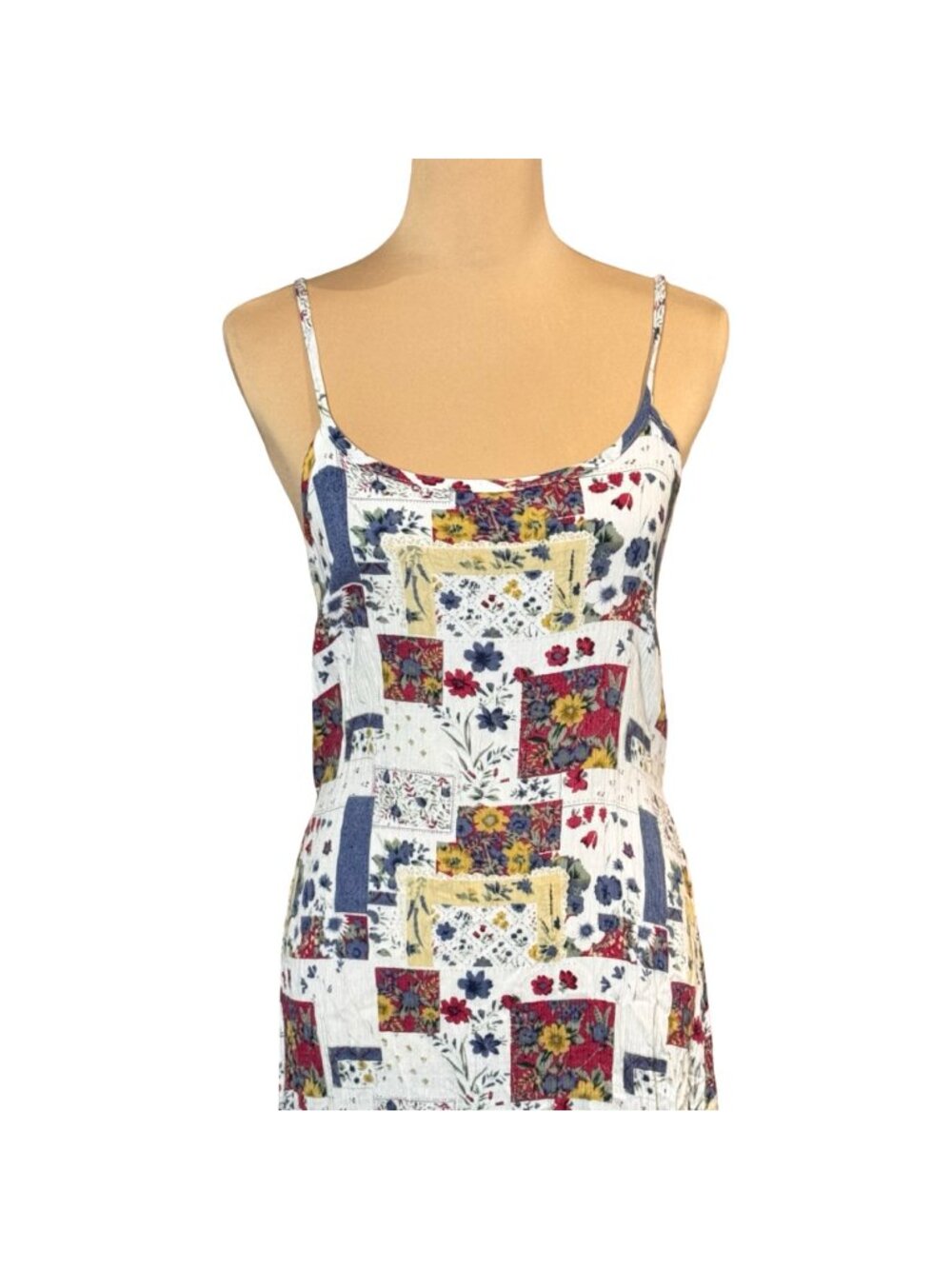 Vintage Patchwork Print Slip Midi Dress Sz S Cottage Boho Summer - Picture 2 of 7